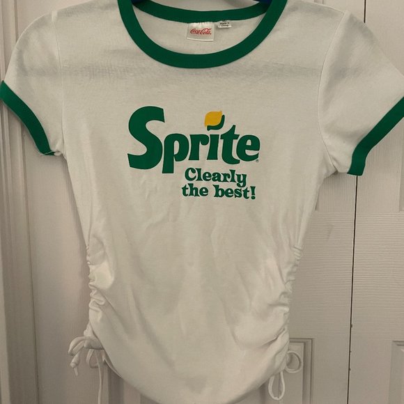 Tops - White Sprite Branded Tee with Ruched tie detailing